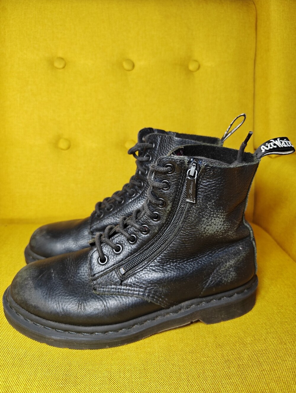 Dr. Martens 1460 Pascal Pebble Leather Zip Boots Asymmetric Zipper Womens Shoe 8